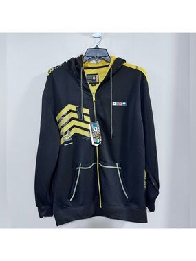 NWT Men's Demolition Tech Gear Black and Yellow Full Zip Graphic Hoodie. Size XL